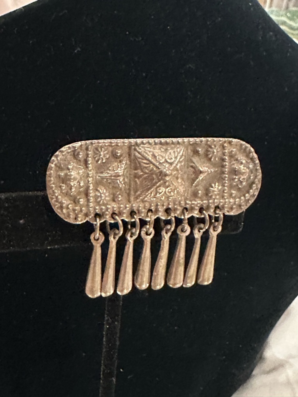 Vintage  Mexico Brooch Dangle Fringe Pyramid Art Deco  Artisan Pin Mid Century